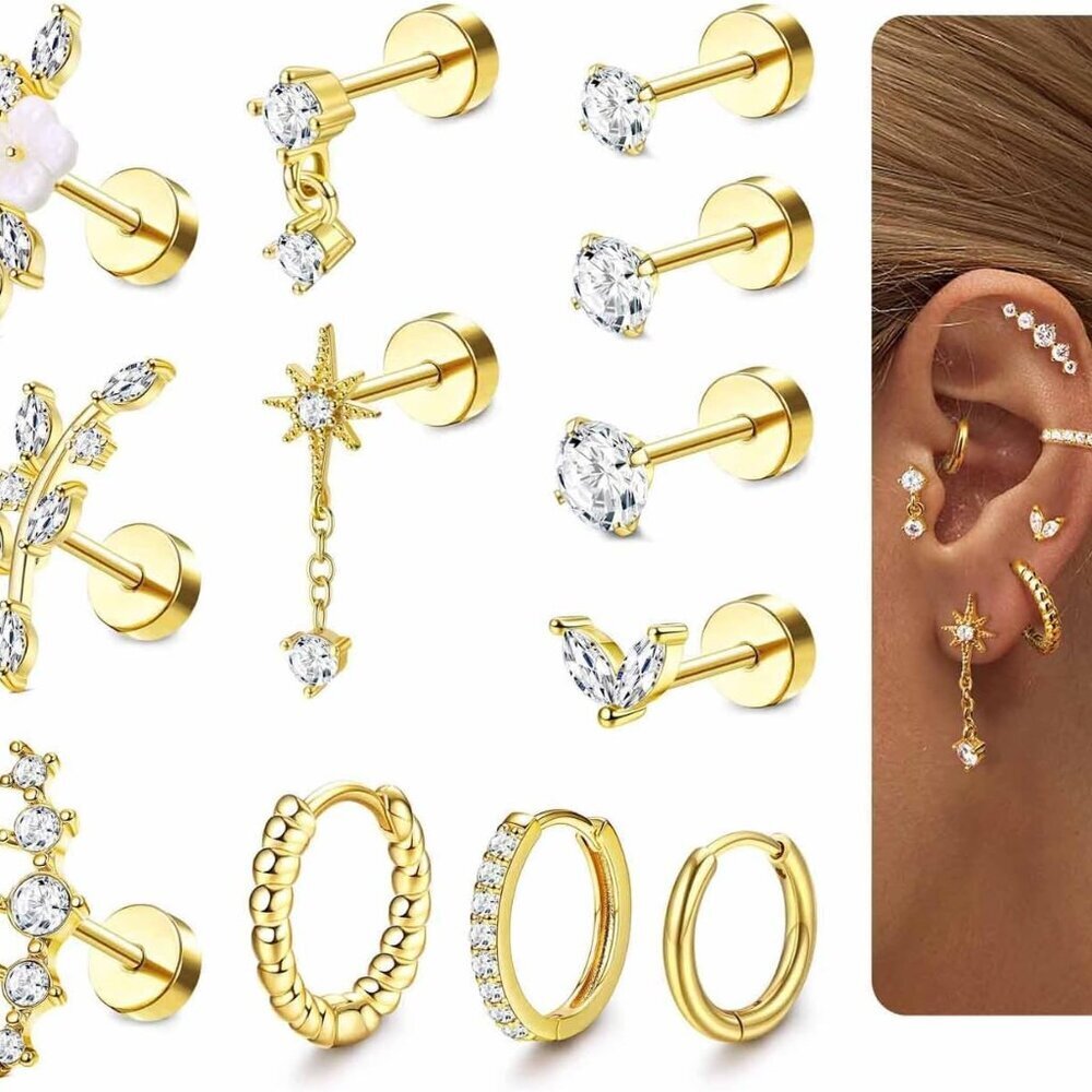 16 Gauge Cartilage Earrings for Women Flat Back-Hypoallergenic Surgical Stainles